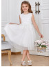 Pearl Beaded Lace Glitter Tulle Flower Girl Dress Special Occasion Dress